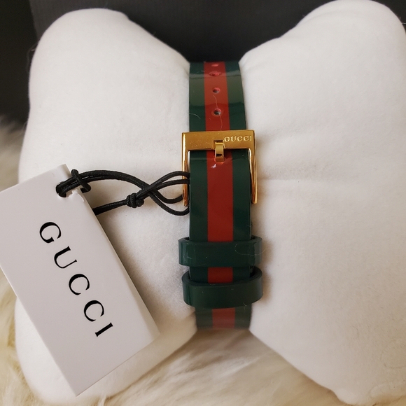 Gucci Rare Skeleton Sherry Line Leather Belt Buckle Green Watch - Picture 11 of 11